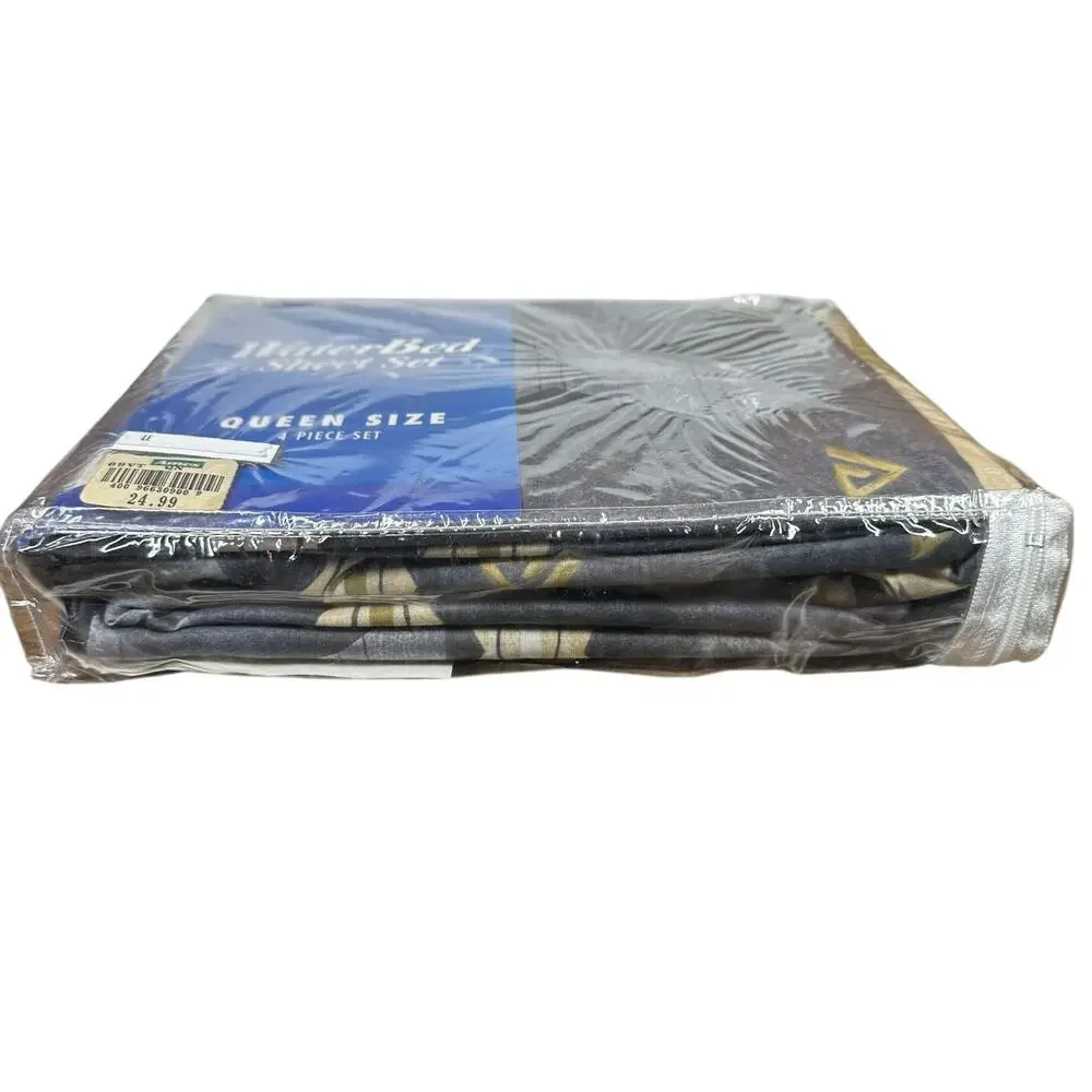 Vintage Waterbed Sheet Set Queen 80s 90s Geometric Print No Iron Poly Cotton NEW